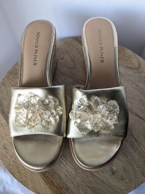 Donald J. Pliner 'Idina' Gold Embellished Slide Sandals